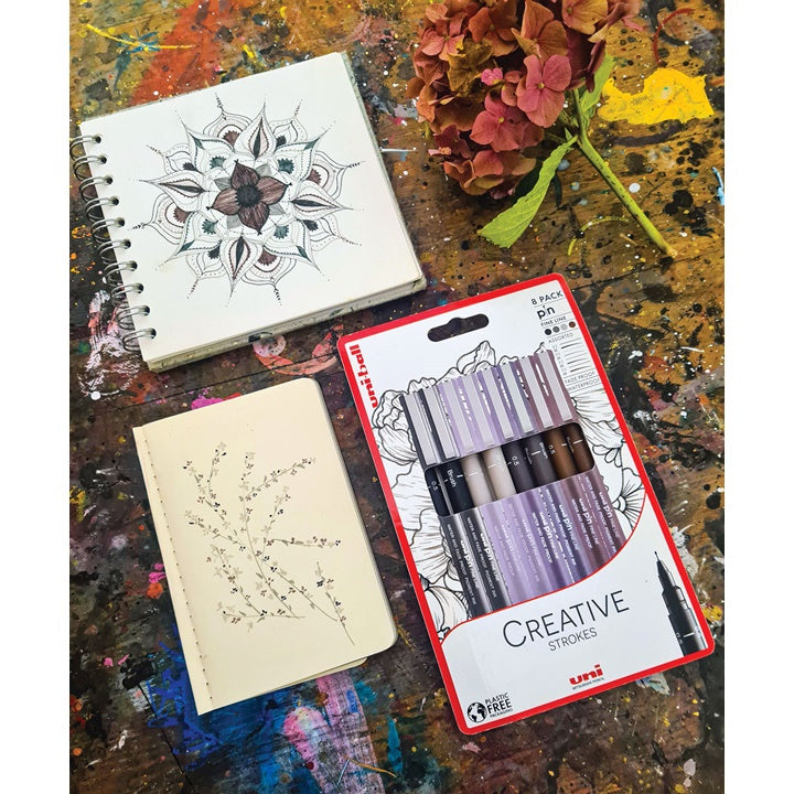 set de uni pin markere fineliner creative strokes 8 buc ro unip238212800