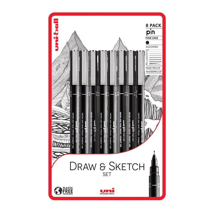 set de uni pin markere fineliner draw and sketch 8 buc ro unip238212799