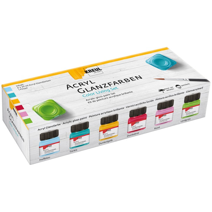 set de vopsele acrilice lucioase kreul 6 x 20 ml pensula ro krl79601