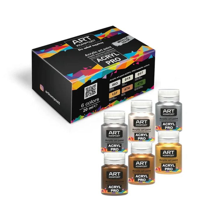 set de vopsele acrilice metalice acryl pro ro kztacpm6x20