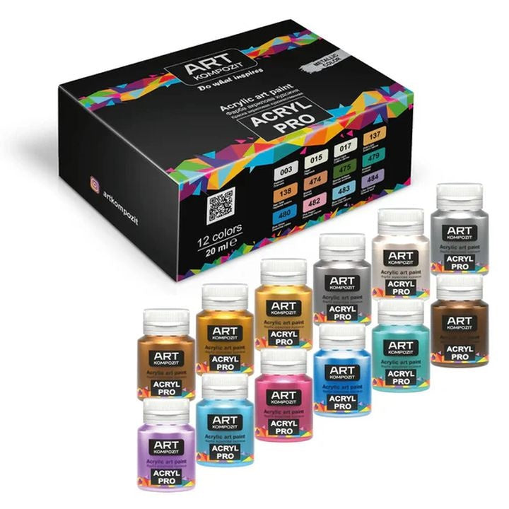 set de vopsele acrilice metalizate acryl pro composite 12x20 ml ro kztacpm12x20