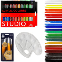Set de vopsele acrilice Phoenix 24 x 12 ml cu pensule și paletă