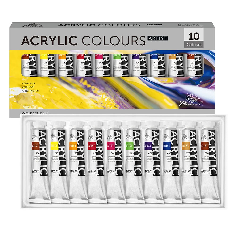 Set de vopsele acrilice Phoenix Artist, 10 x 22 ml