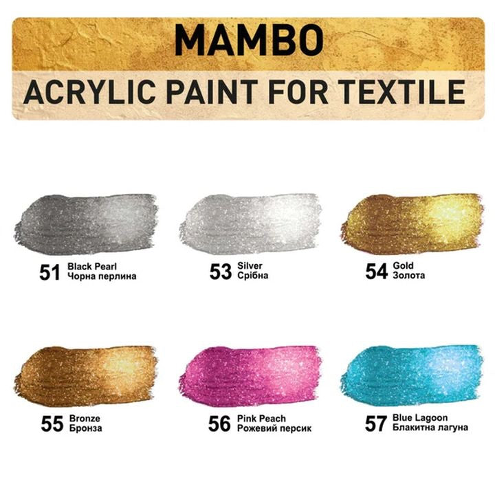 set de vopsele metalice mambo pentru textile si piele ro kztmmbm6x20