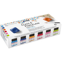 set de vopsele pentru sticla si portelan kreul 6 x 20 ml pensula ro krl16604