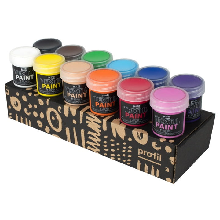 set de vopsele pentru textile inchise la culoare profil nuanțe de baza 12 x 25 ml