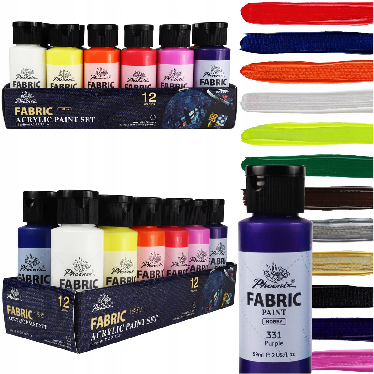 Set de vopsele pentru textile Phoenix 12 x 59 ml