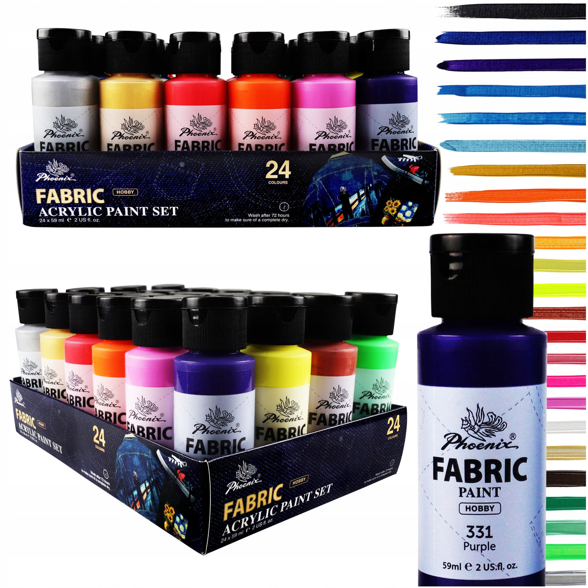 Set de vopsele pentru textile Phoenix 24 x 59 ml