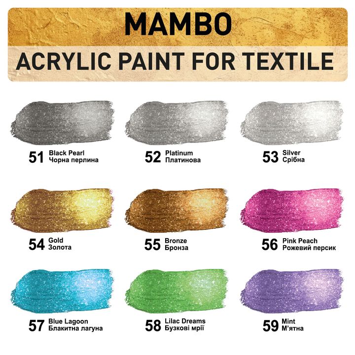 set de vopsele pentru textile si piele mambo metallic ro kztmmbm9x20