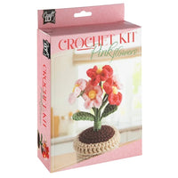 set diy croșetat ghiveci cu flori roz