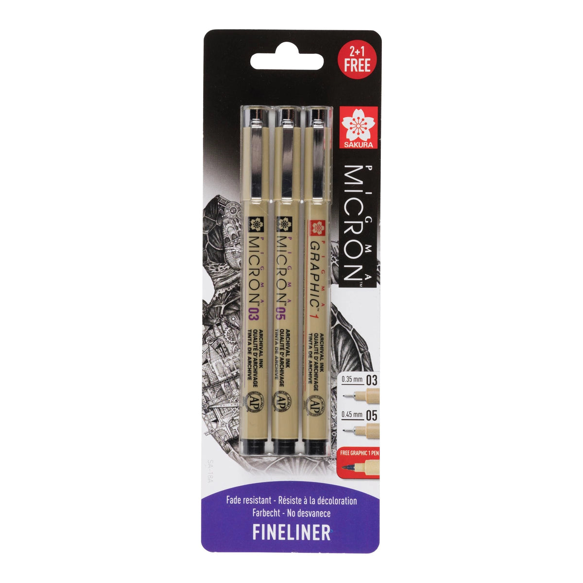 Set linere tehnice SAKURA Pigma Micron și Graphic - 3 bucăți