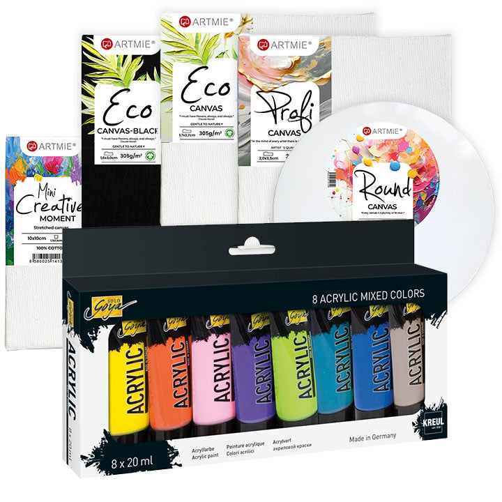 set mare de mini panze si set de vopsele acrilice solo goya ro wqxmincansg