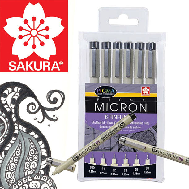 set markeri sakura pentru desen tehnic pigma micron 6 piese ro skrxsdk 6