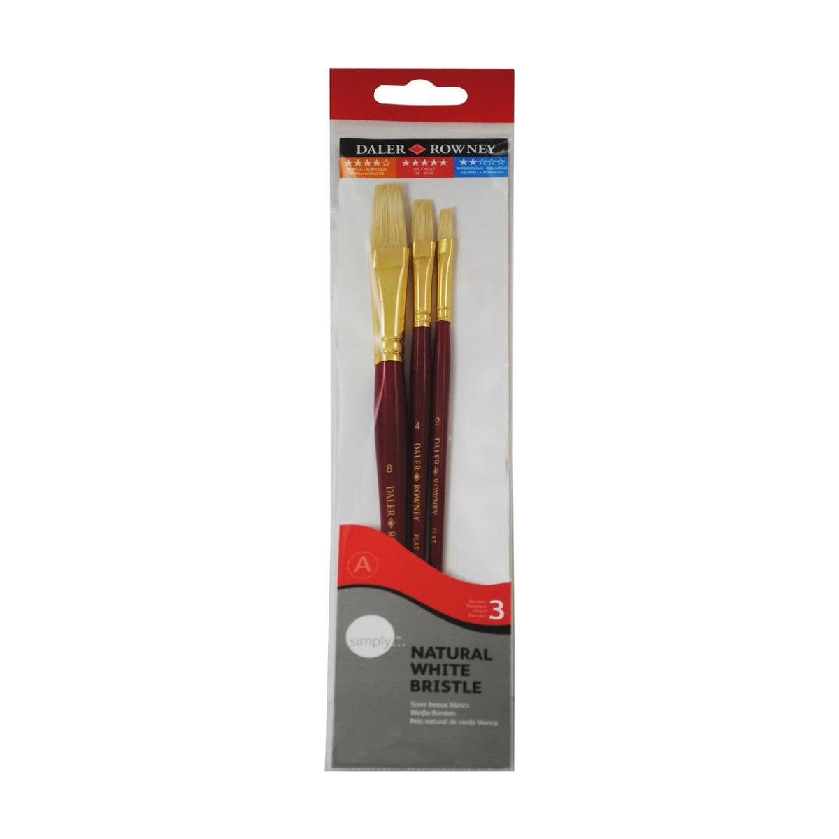 Set pensule pentru ulei DALER ROWNEY Simply – păr de porc, 3 buc, mărimea 1
