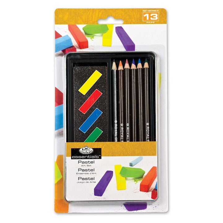 set pentru desen creioane colorate si pastel essentials intr o cutie de metal 13 piese ro rlgrset art2506