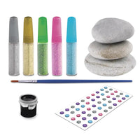 set pentru pictarea mandalelor 3 pietre și culori cu sclipici