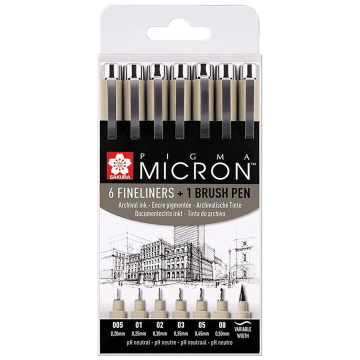 set pixuri tehnice sakura pigma micron brush pen 7 bucati ro skrpoxsdk7b