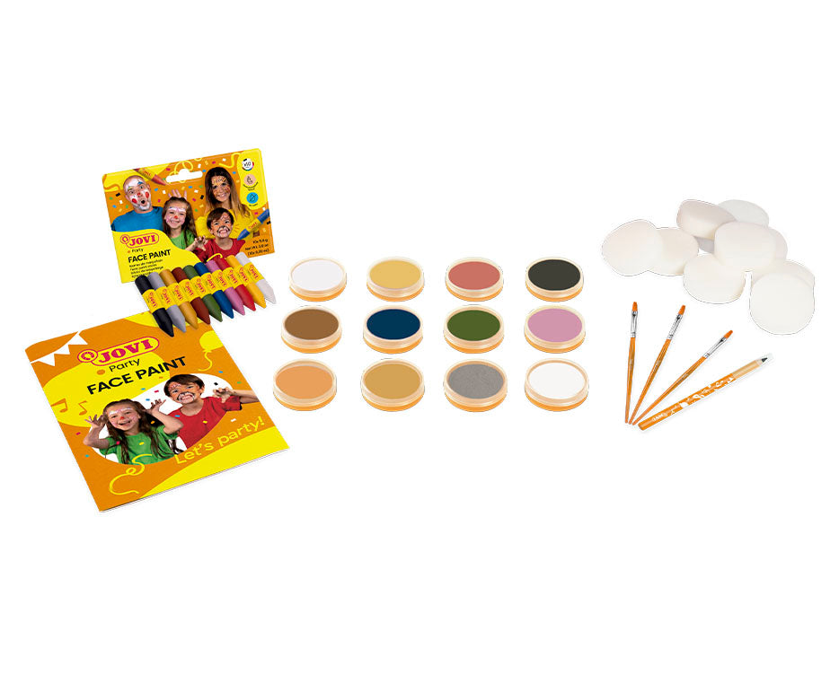 Set școlar de culori pentru pictură pe față JOVI 12 x 8 ml cu accesorii