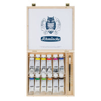 set vopsele acrilice si pensula in cutie de lemn schmincke akademie 12 x 60 ml ro sch76014097