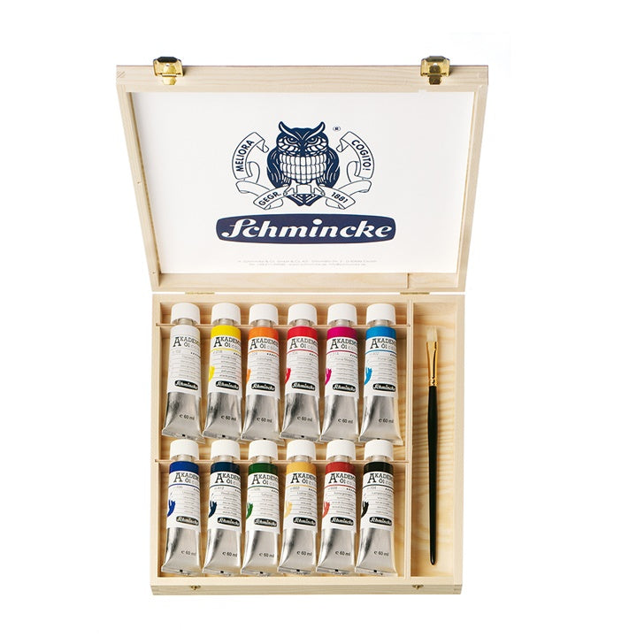 set vopsele de ulei in cutie de lemn schmincke akademie 12 x 60 ml ro sch79112097