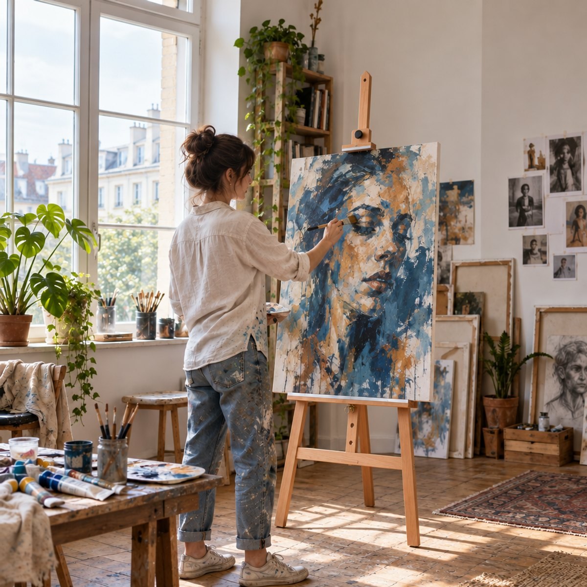 Șevaletul 258 NEW YORK la pictarea unui format mare în atelierul de acasă