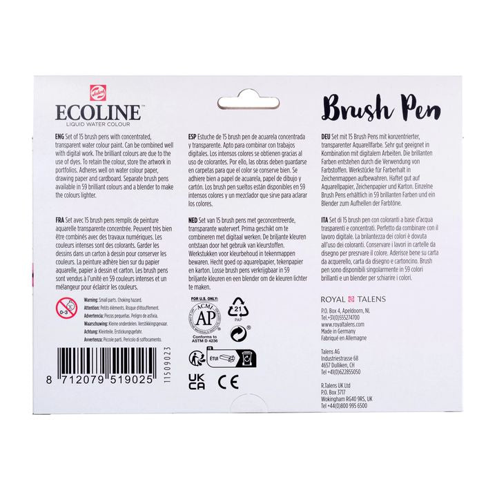 stilouri de acuarela ecoline brush pen 15 buc ro rtl11509023
