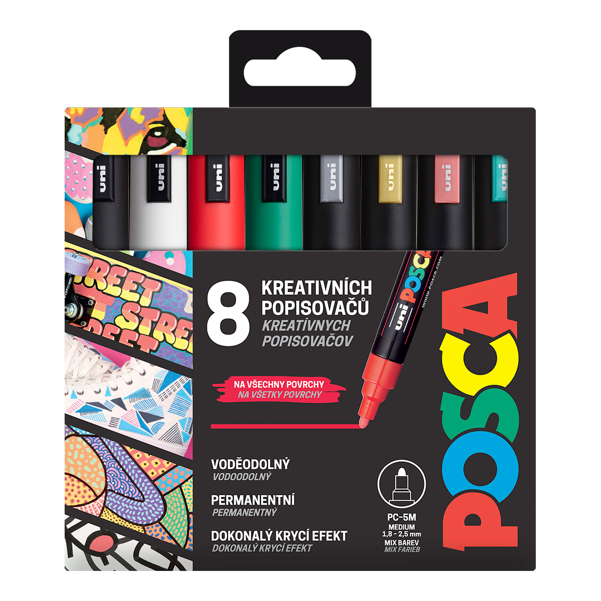 Set markere Posca PC-5M CHRISTMAS, 1,8 - 2,5 mm, culori de Crăciun - 8 buc
