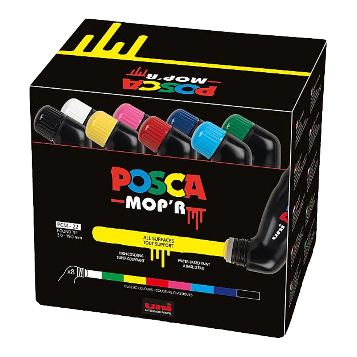 Set markere Posca PCM-22 8C MOP´R, 3 – 19 mm, culori asortate (8 buc)