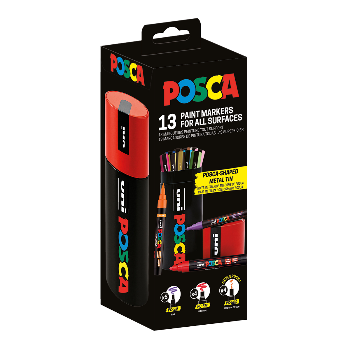 Set combinat markere Posca în cutie metalică – 13 buc (PC-3M, PC-5M, PC-5BR)