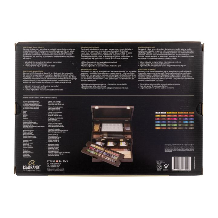 valiza de lux din lemn pentru vopsele de acuarela rembrandt master 42 de tigai de plutire si 14 accesorii ro rtl05840012