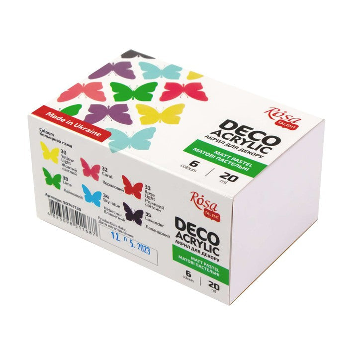 vopsea acrilica mata pentru decorațiuni culori pastelate 6x20ml rosa talent