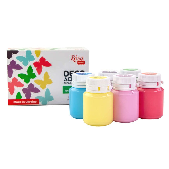 vopsea acrilica mata pentru decorațiuni culori pastelate 6x20ml rosa talent