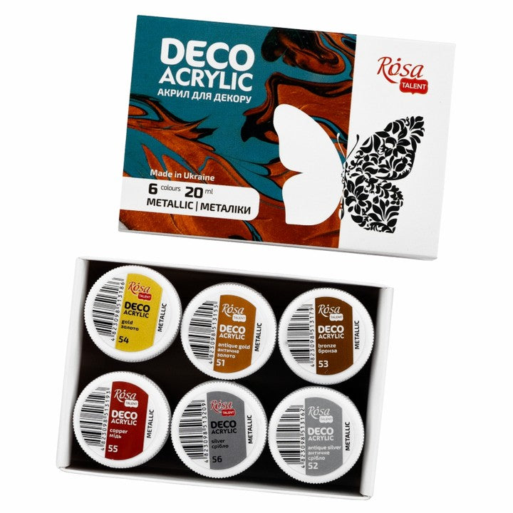 vopsea acrilica metalizata pentru decorațiuni 6x20ml rosa talent