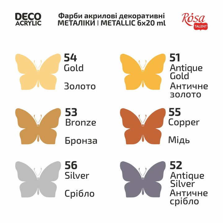 vopsea acrilica metalizata pentru decorațiuni 6x20ml rosa talent