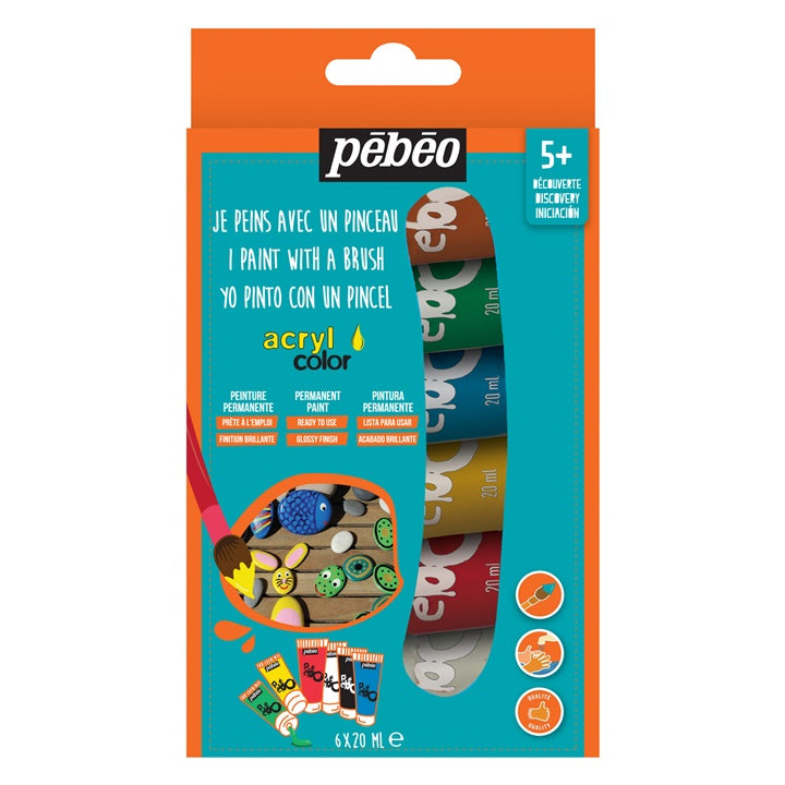 vopsele acrilice pebeo acrylcolor 6 x 20 ml ro pbo636903