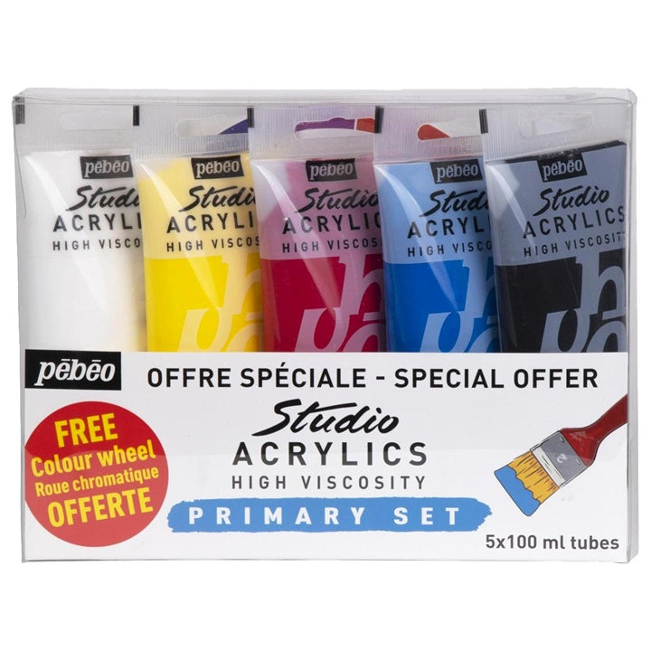 vopsele acrilice pebeo studio acrylic setul de baza 5 x 100 ml ro pbo831600