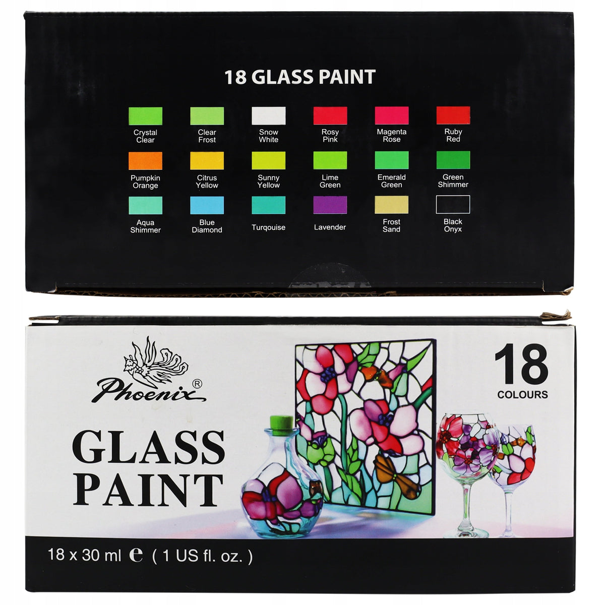 Vopsele pentru sticlă Phoenix - set 18 x 30 ml