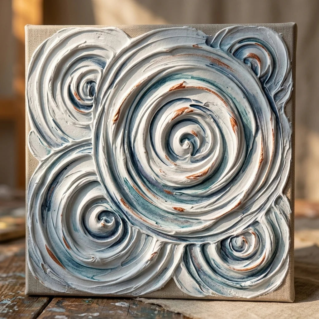 Structuri abstracte cu pastă Butter — forme spiralate pe pânză