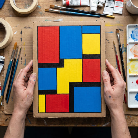 Motiv pop-art pictat cu acrilic pe carton