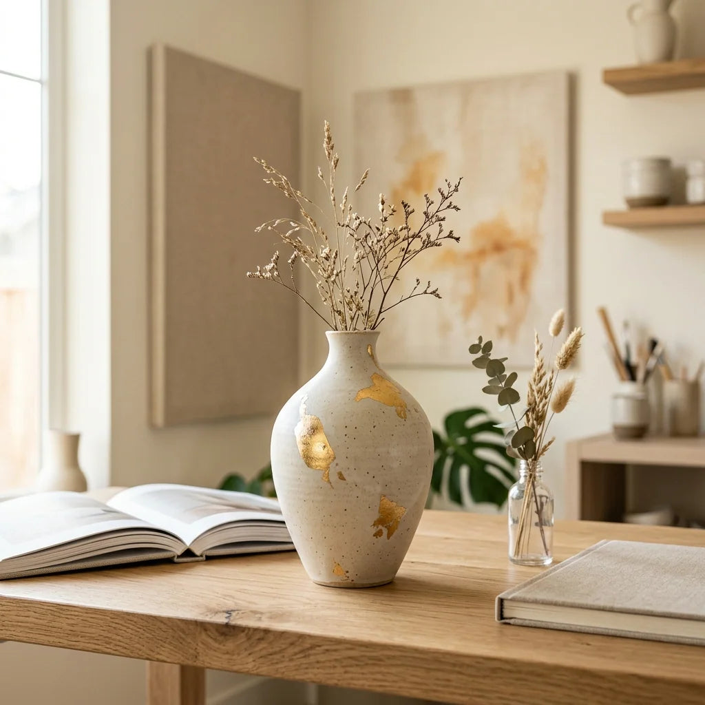 Vază din ceramică decorată cu foiță de aur