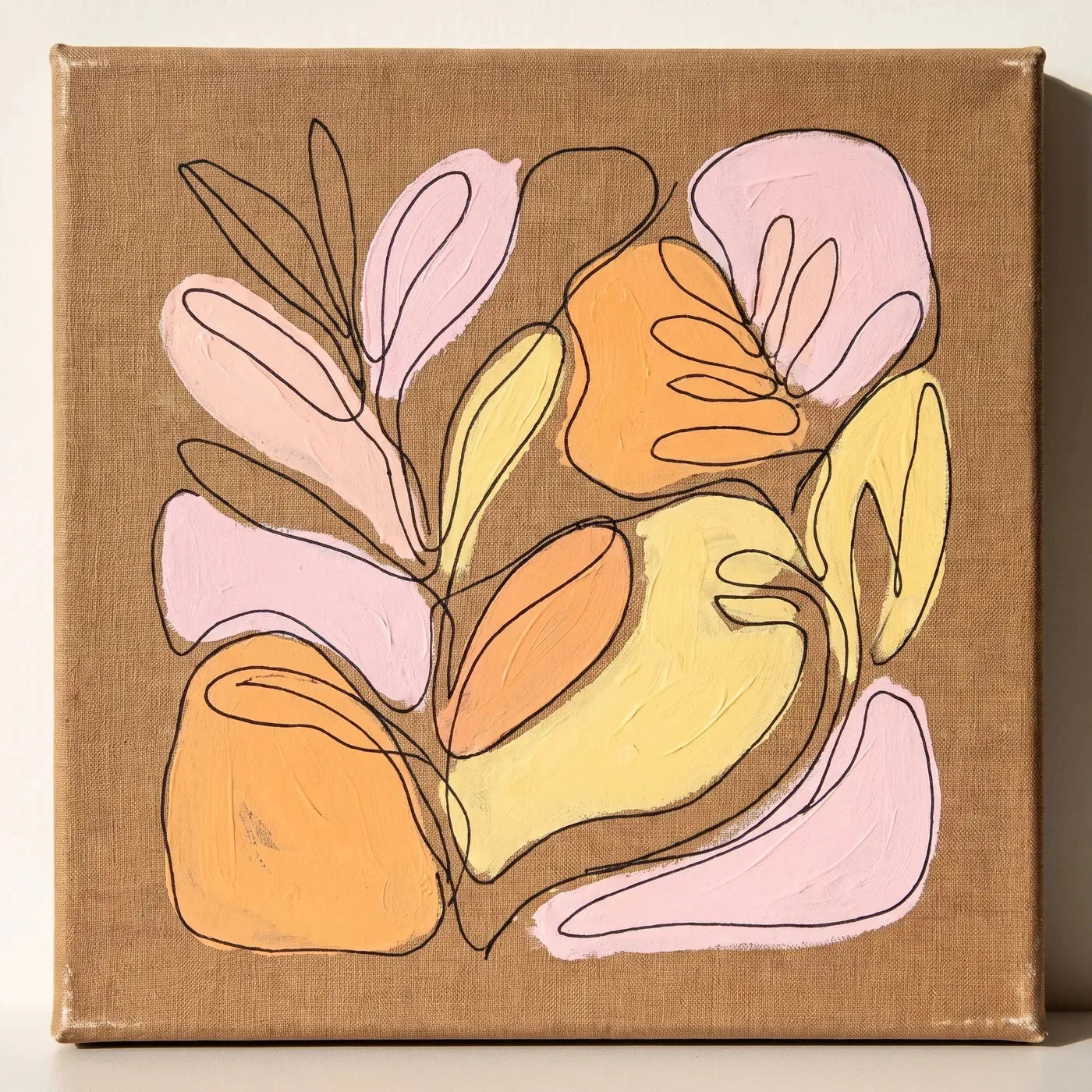 Line art cu umpluturi pastelate — tehnică mixtă pe pânză brută NATURE ARTMIE