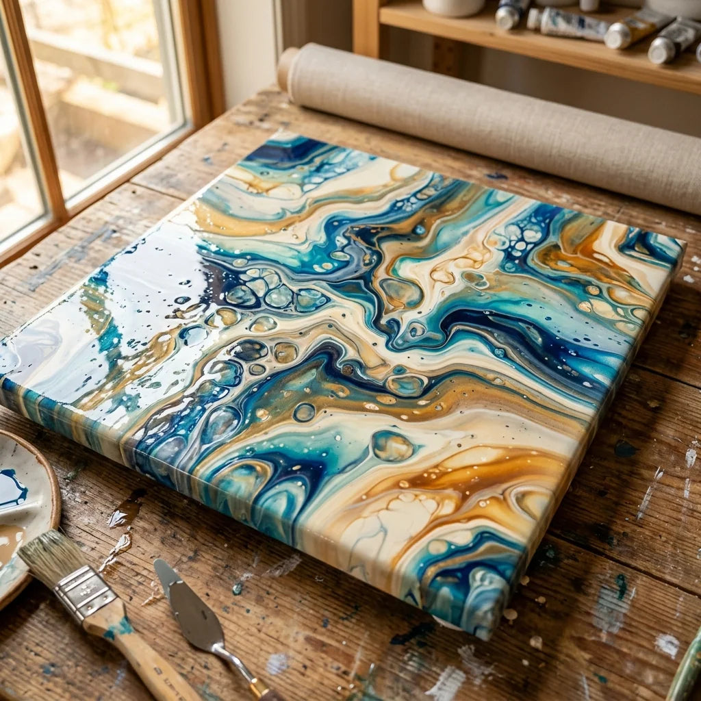 Treceri fine de culoare în tehnica pouring