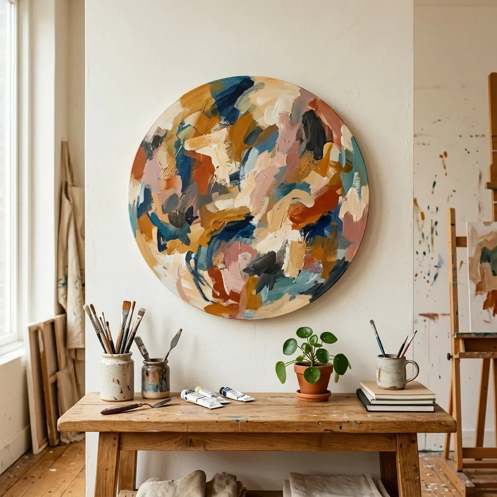 Compoziție abstractă pe pânză pe șasiu rotundă ARTMIE