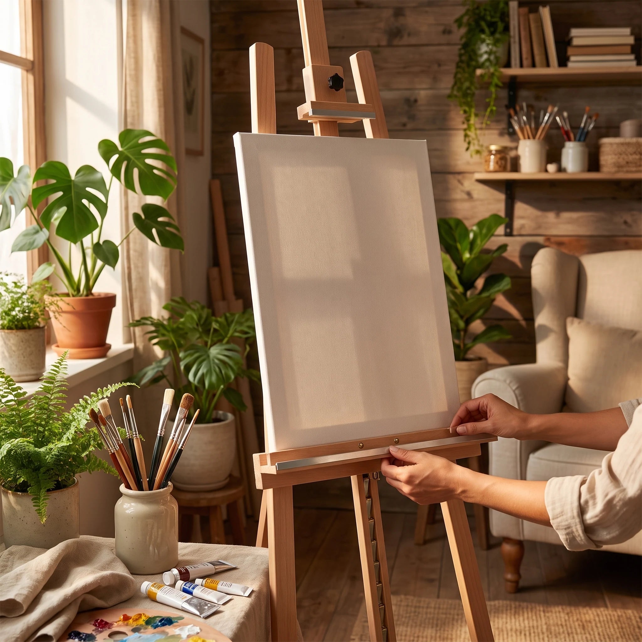 Șevalet de atelier MY HOME în atelierul de acasă al artistului