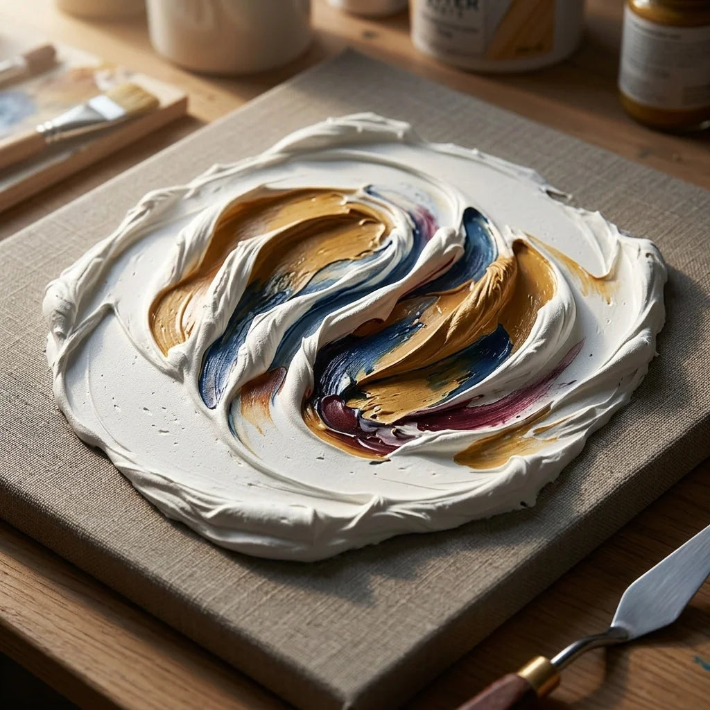 Texturi impasto cu pastă de modelare 3D în relief ARTMIE Butter — cuțitul de paletă pe pânză