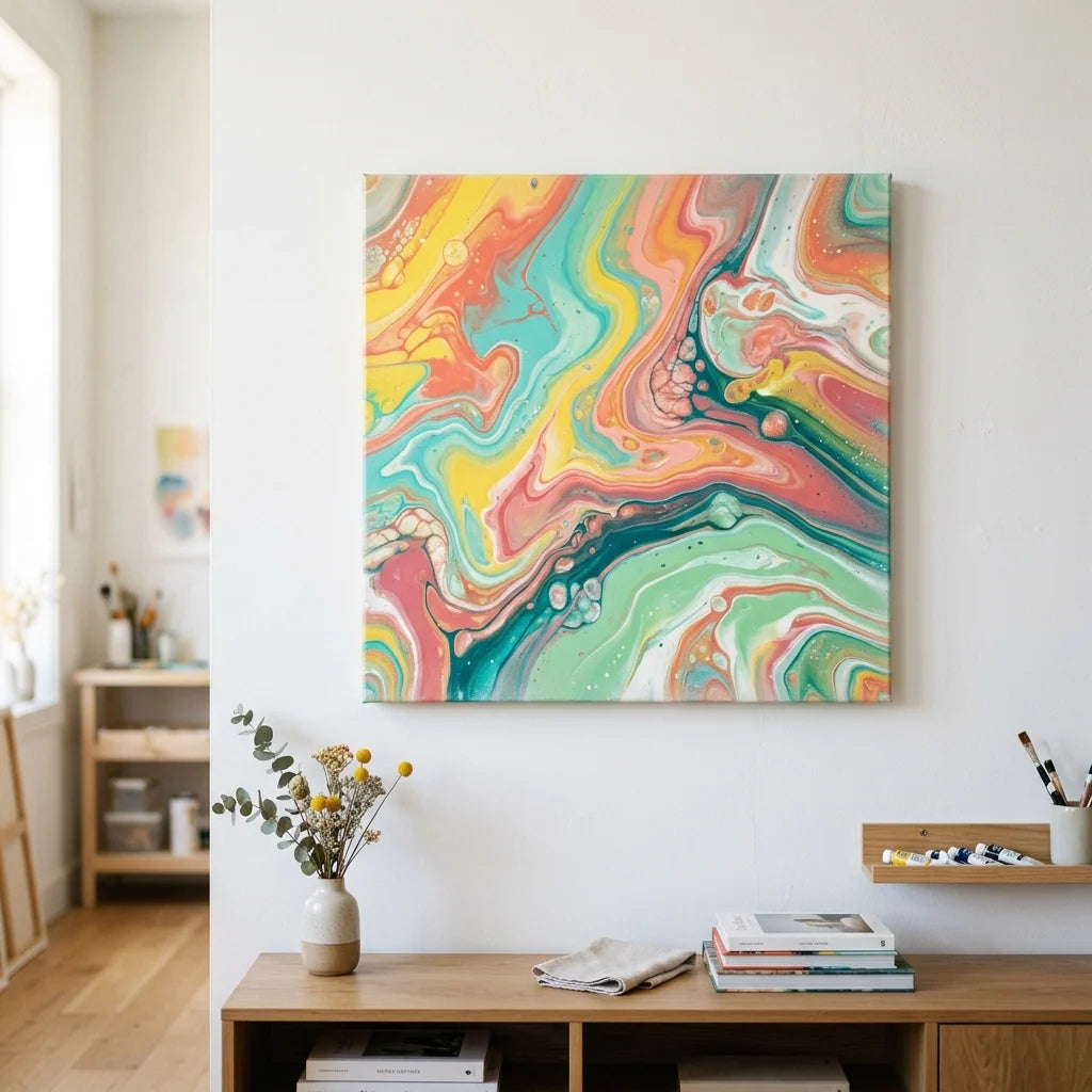 Tablou abstract fluid art pe perete