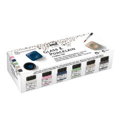 Chalk culori pentru sticlă și porțelan Kreul / set 6 x 20 ml pensulă