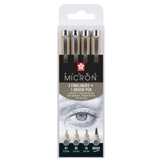 Set de stilouri tehnice Sakura Pigma Micron 3 fineliners a brush pen  | nuanțe de gri închis